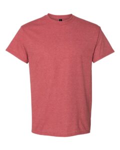 Bulk custom t-shirts in Heather Scarlet Red, Gildan DryBlend 50/50 tee, flat front