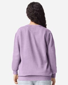 Custom crewneck sweatshirts, Comfort Colors garment-dyed crewneck in Orchid on model, back