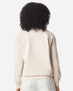 Custom crewneck sweatshirts, Comfort Colors garment-dyed crewneck in Ivory on model, back