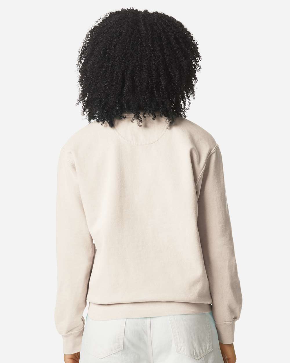 Custom crewneck sweatshirts, Comfort Colors garment-dyed crewneck in Ivory on model, back