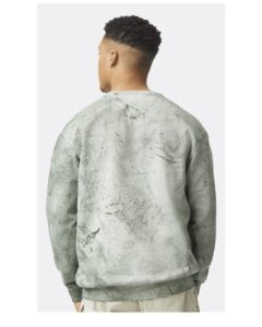 Custom crewneck sweatshirts in Colorblast Fern, Comfort Colors garment-dyed fleece, on-model back