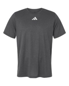 Custom Adidas shirts in Dark Grey Heather, men's Pregame performance tee, flat front