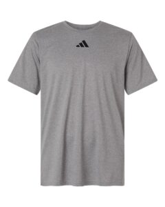 Custom Adidas shirts in Medium Grey Heather, men's Pregame performance tee, flat front
