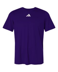 Custom Adidas shirts in Purple, men's Pregame performance tee, flat front