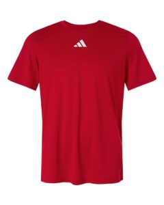 Custom Adidas shirts in Power Red, men's Pregame performance tee, flat front