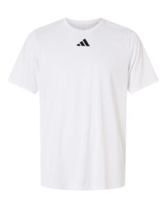 Custom Adidas shirts in White, men's Pregame performance tee, flat front