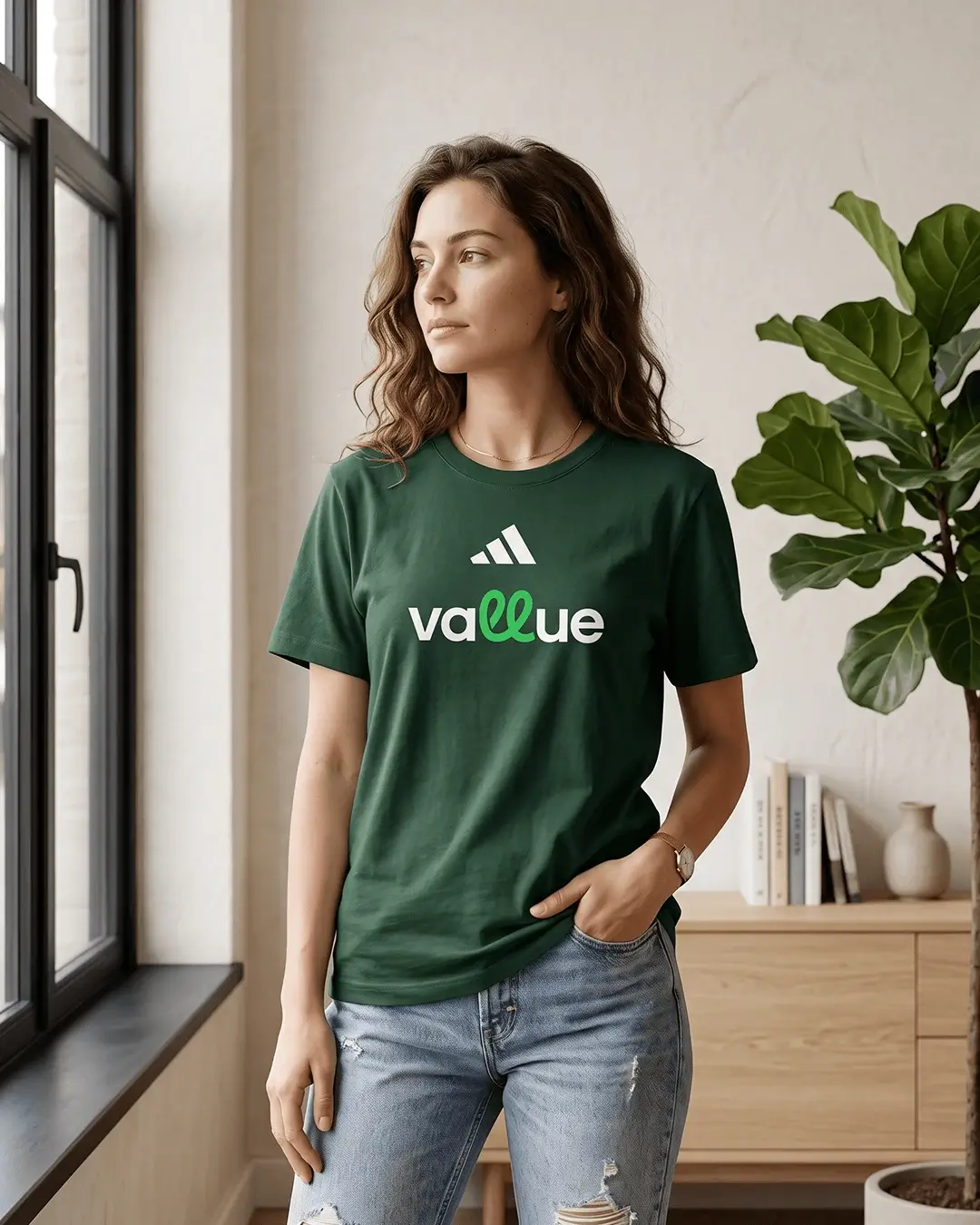 Custom Adidas shirts for women, Pregame performance tee with a sample embroidered logo, worn