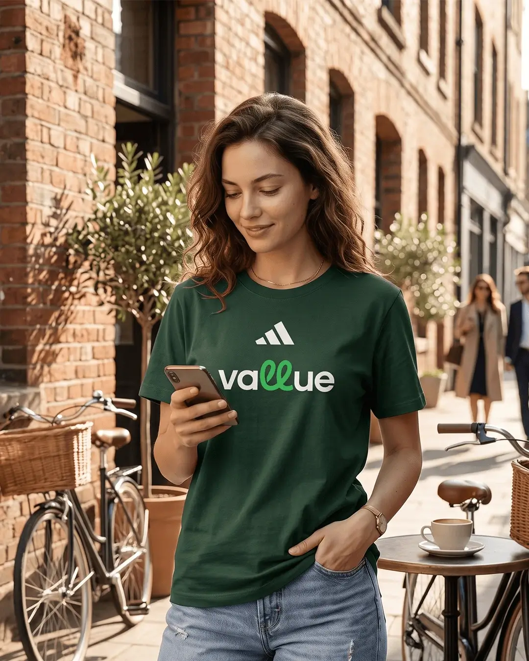 Custom Adidas shirts for women, Pregame performance tee with a sample embroidered logo, in use