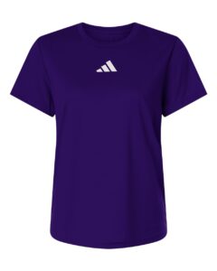 Custom Adidas shirts for women in Purple, Pregame performance tee, flat front