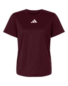 Custom Adidas shirts for women in Maroon, Pregame performance tee, flat front