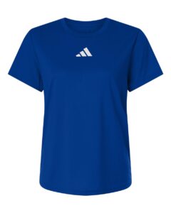 Custom Adidas shirts for women in Royal Blue, Pregame performance tee, flat front