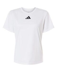 Custom Adidas shirts for women in White, Pregame performance tee, flat front