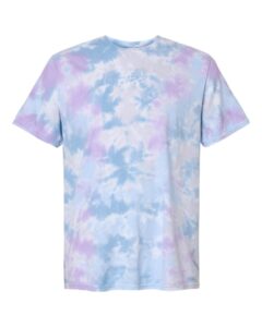Custom tie-dye shirts in Dusk, Colortone Vintage crumple-dyed tee, flat front