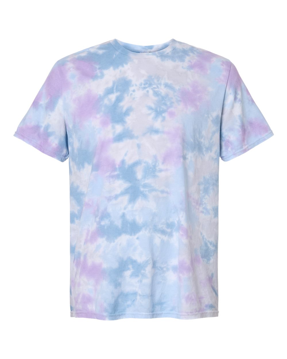 Custom tie-dye shirts in Dusk, Colortone Vintage crumple-dyed tee, flat front