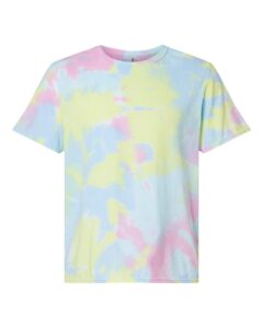 Custom tie-dye shirts in Reef, Colortone Vintage crumple-dyed tee, flat front