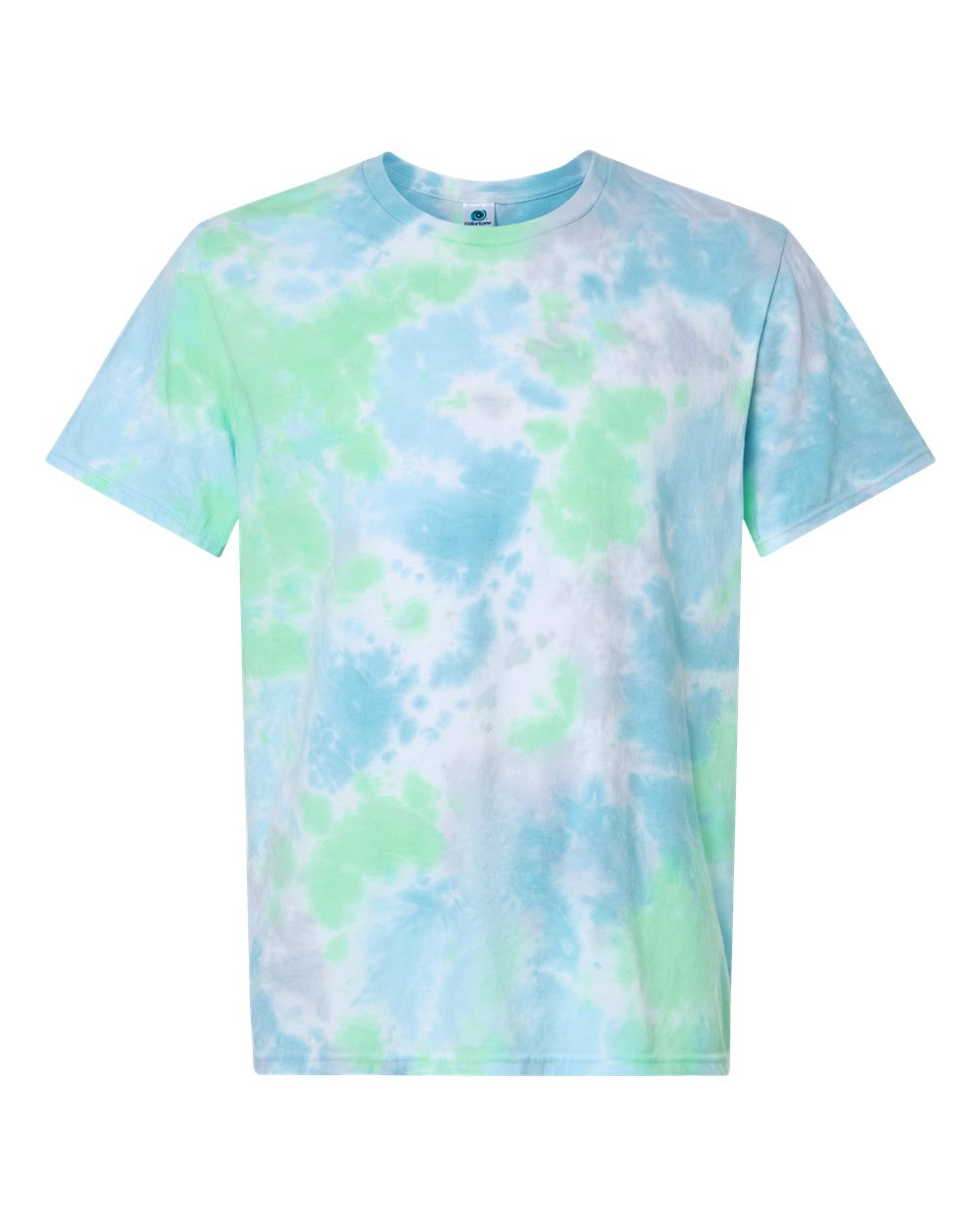 Custom tie-dye shirts in Wave, Colortone Vintage crumple-dyed tee, flat front