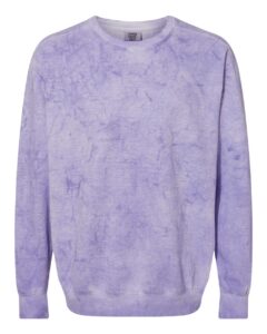 Custom crewneck sweatshirts in Colorblast Amethyst, Comfort Colors garment-dyed fleece, front