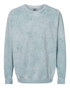 Custom crewneck sweatshirts in Colorblast Ocean, Comfort Colors garment-dyed fleece, front