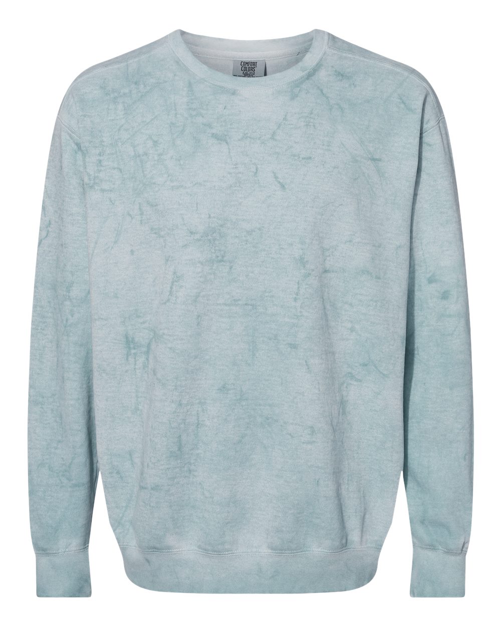 Custom crewneck sweatshirts in Colorblast Ocean, Comfort Colors garment-dyed fleece, front