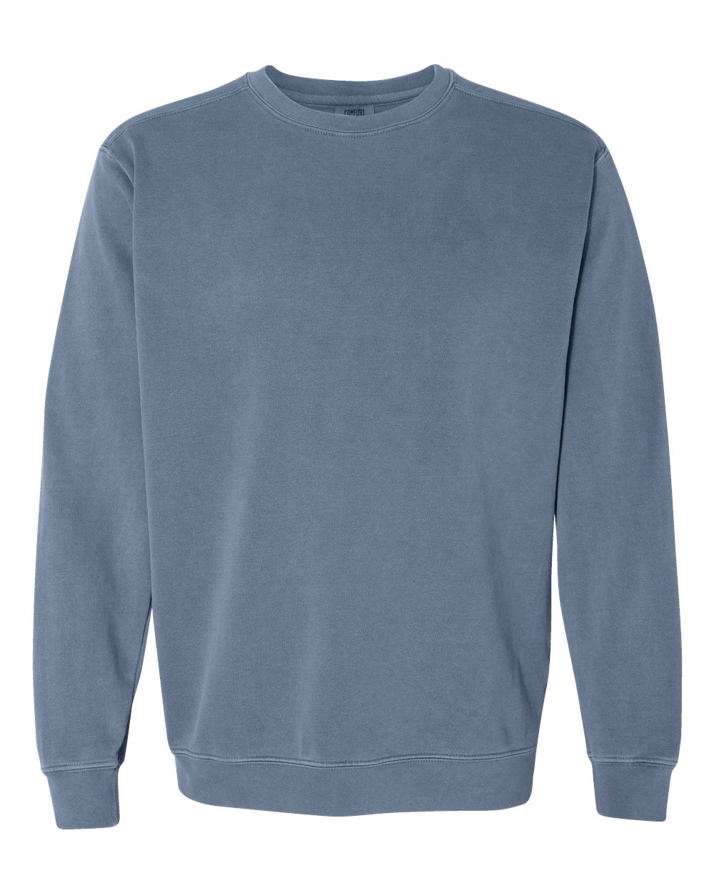 Custom crewneck sweatshirts, Comfort Colors garment-dyed crewneck in Blue Jean, front view