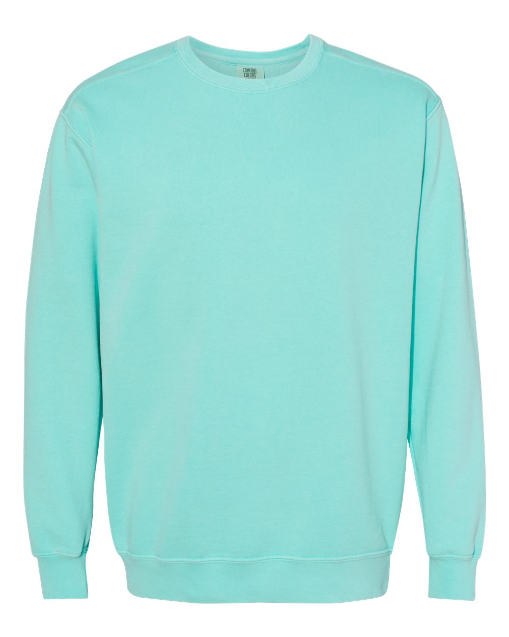 Custom crewneck sweatshirts, Comfort Colors garment-dyed crewneck in Chalky Mint, front view