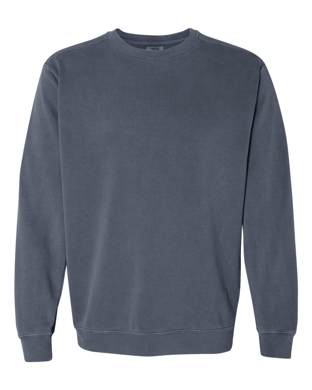 Custom crewneck sweatshirts, Comfort Colors garment-dyed crewneck in Denim, front view