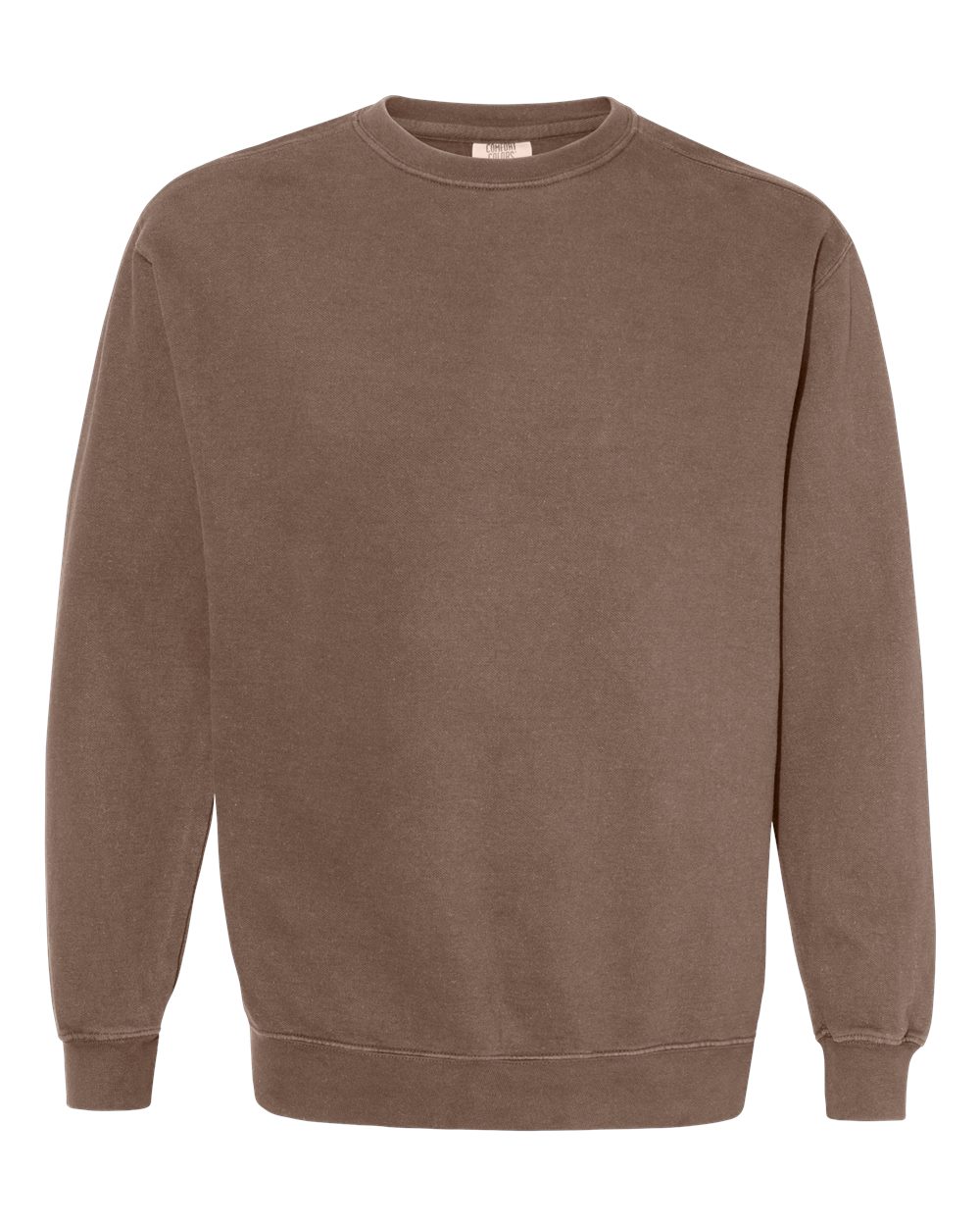 Custom crewneck sweatshirts, Comfort Colors garment-dyed crewneck in Espresso, front view