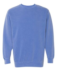 Custom crewneck sweatshirts, Comfort Colors garment-dyed crewneck in Flo Blue, front view
