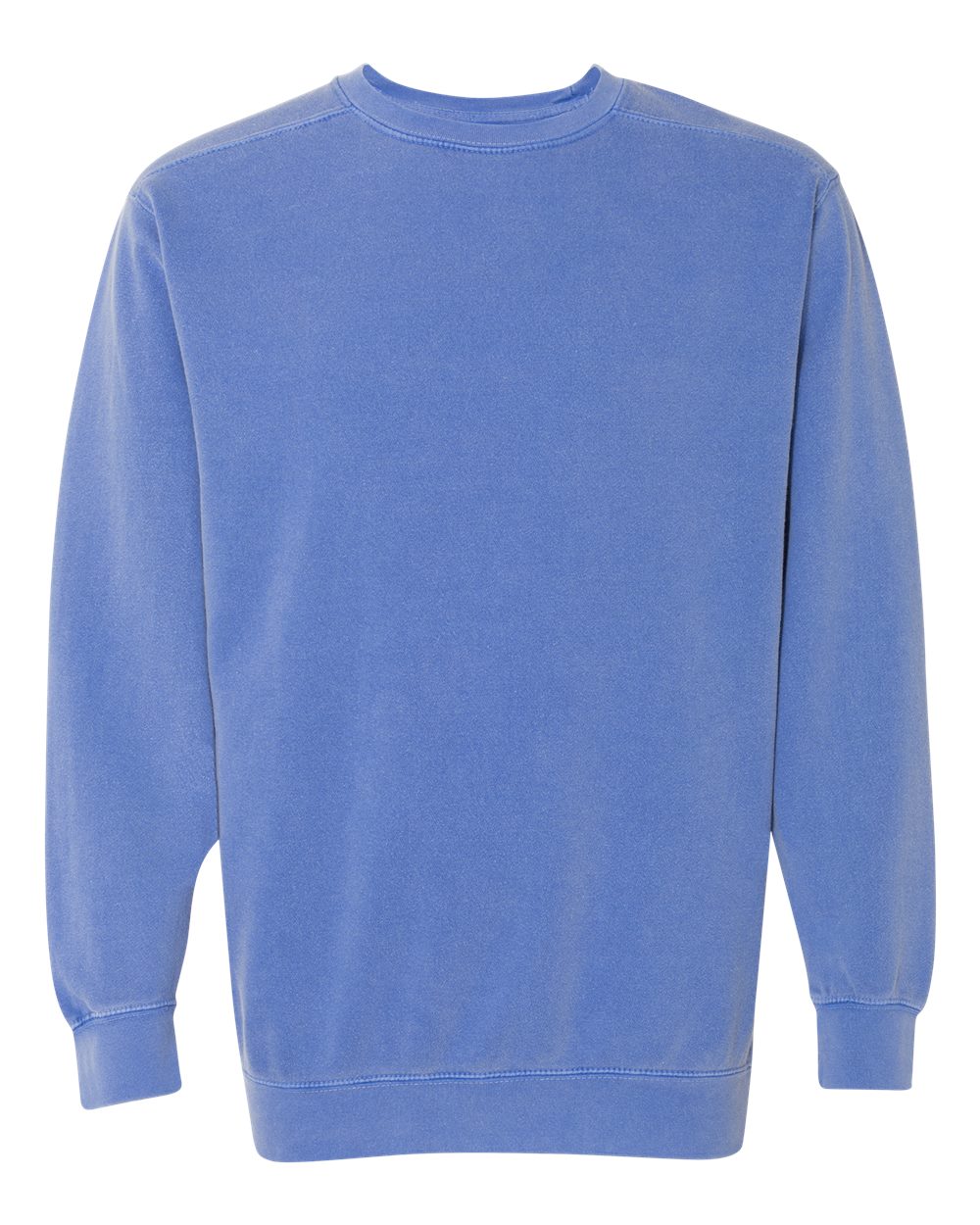 Custom crewneck sweatshirts, Comfort Colors garment-dyed crewneck in Flo Blue, front view