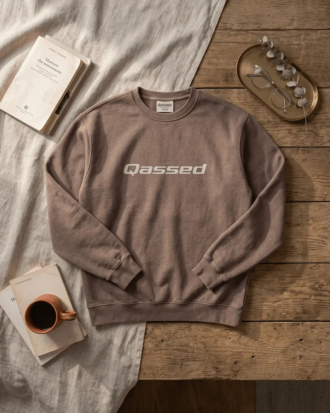 Custom crewneck sweatshirts, garment-dyed Comfort Colors crewneck with a chest print worn outdoors