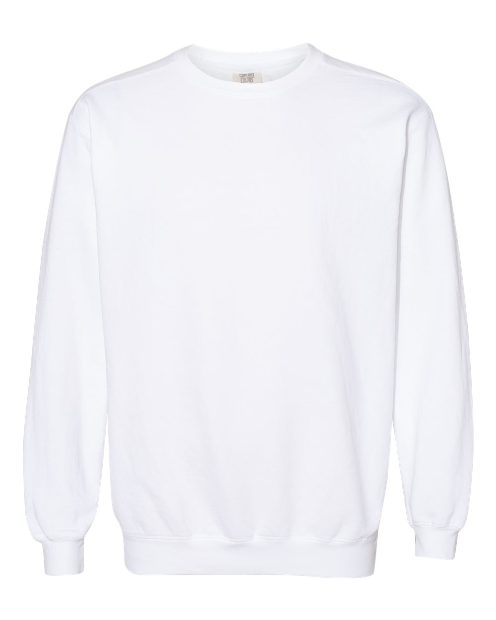 Custom crewneck sweatshirts, Comfort Colors garment-dyed crewneck in White, front view