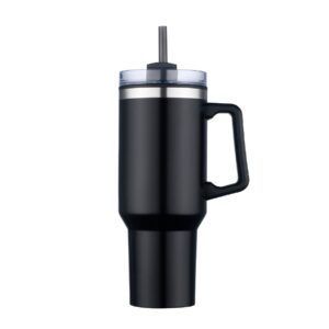 Promotional 40 oz tumblers in Black matte finish with a clear straw lid and handle, double wall stainless