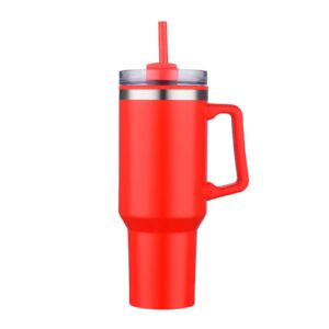 Promotional 40 oz tumblers in Red matte finish with a clear straw lid and handle, double wall stainless