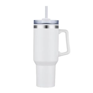 Promotional 40 oz tumblers in White matte finish with a clear straw lid and handle, double wall stainless