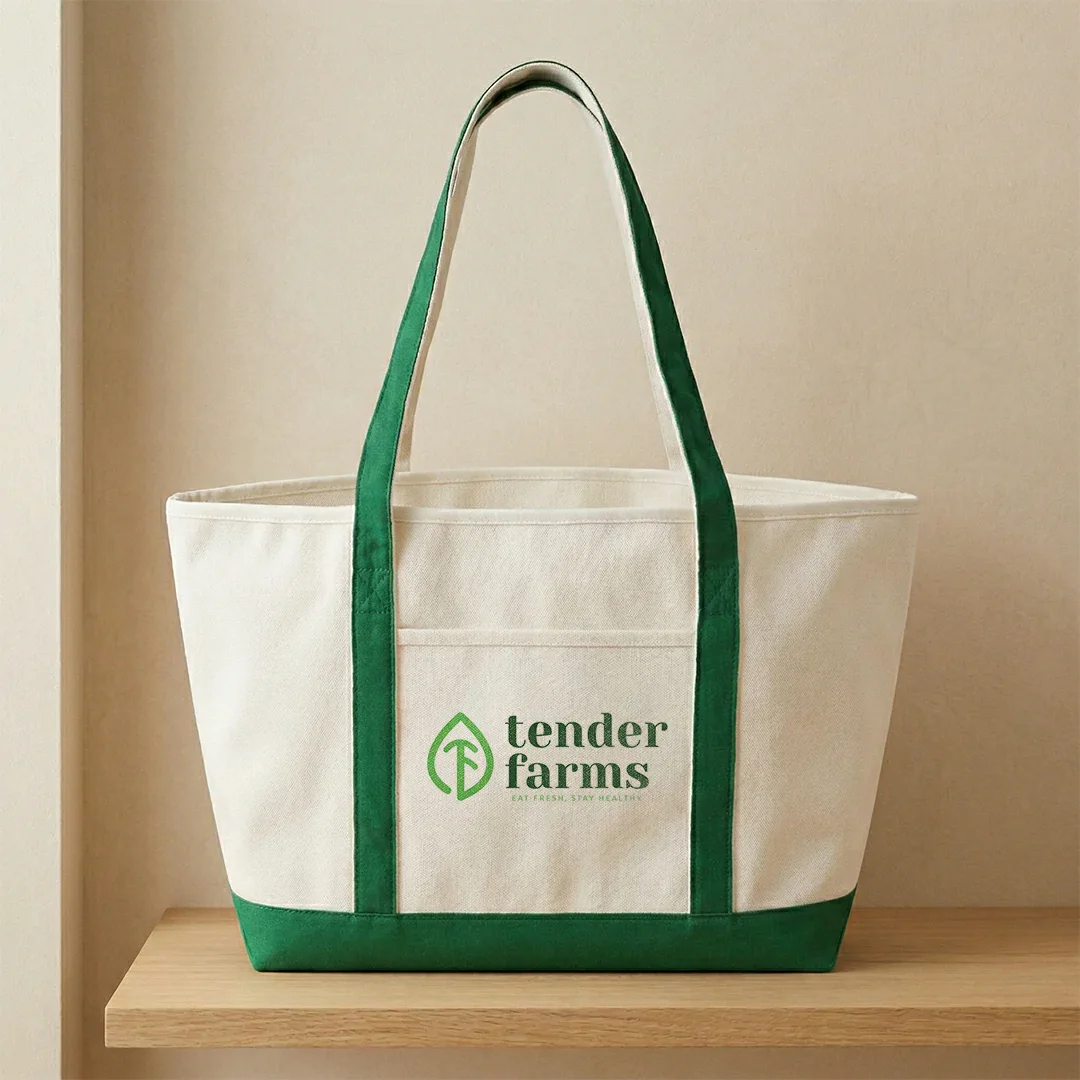 Custom boat totes, large 24 inch canvas tote with a sample printed logo, product view