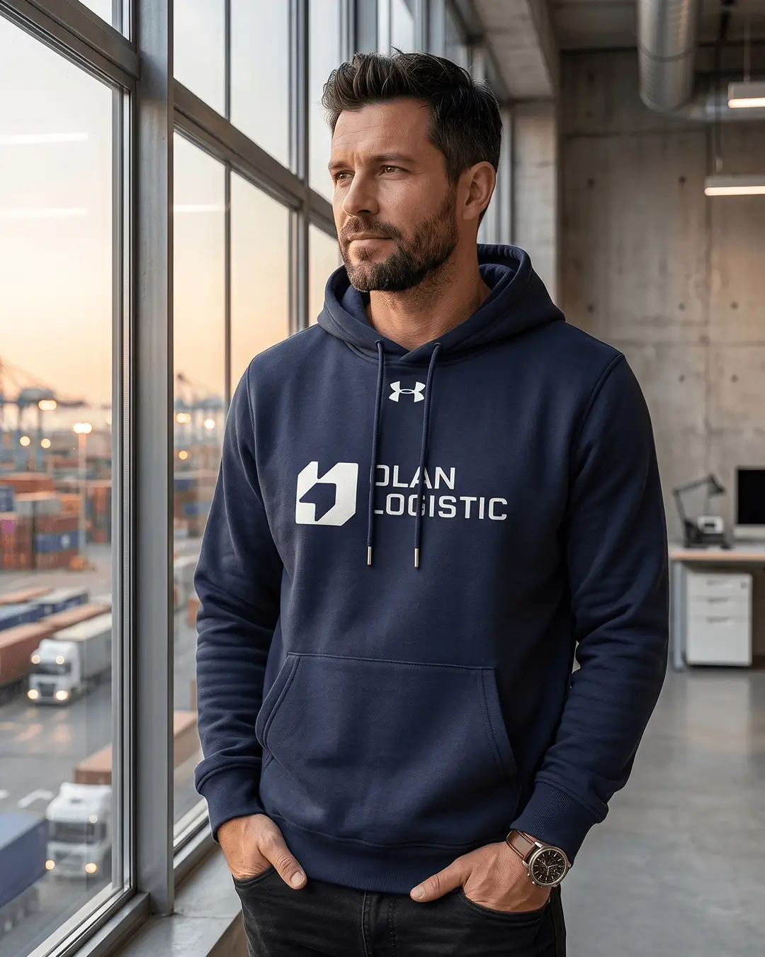 Custom team hoodies, Under Armour Icon fleece hoodie with a chest logo, lifestyle view