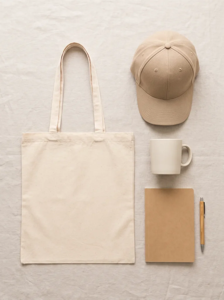Custom company swag flatlay