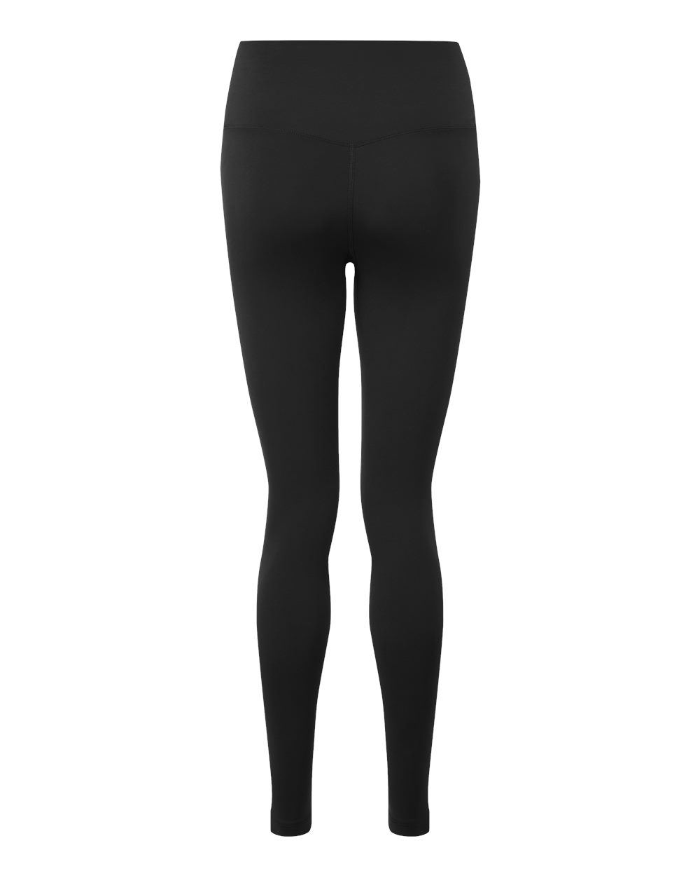 Back view of custom high-rise leggings in Black, recycled nylon and elastane blank ready for a logo