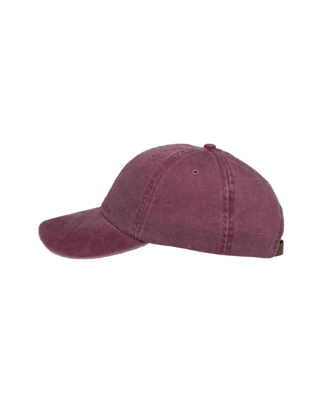 Custom low profile hats in Burgundy Red (side view)