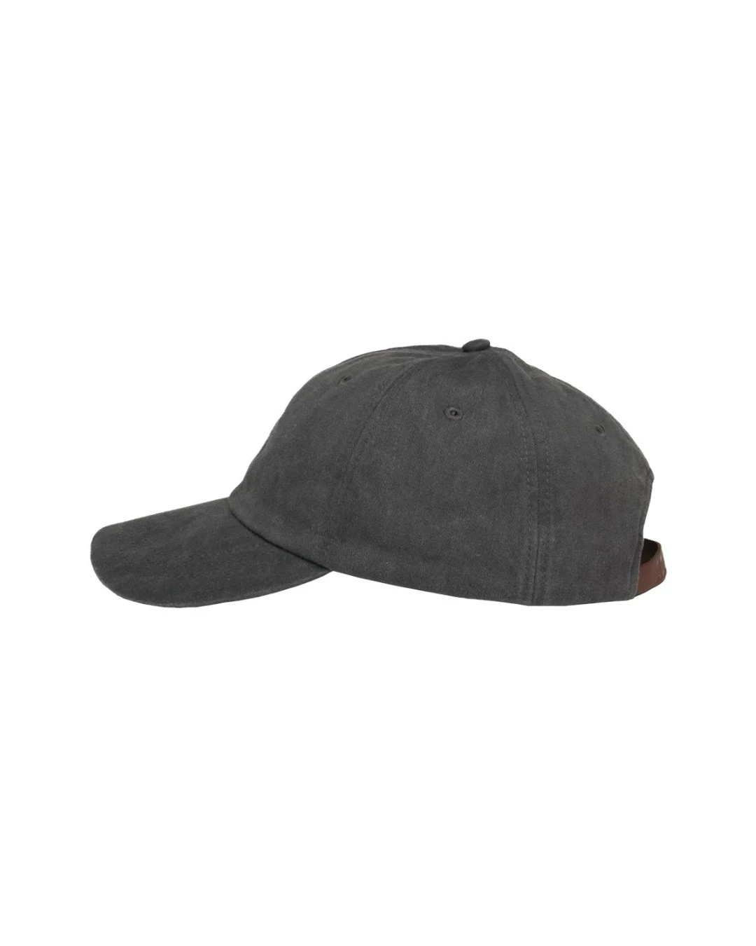Custom low profile hats in Charcoal Gray (side view)