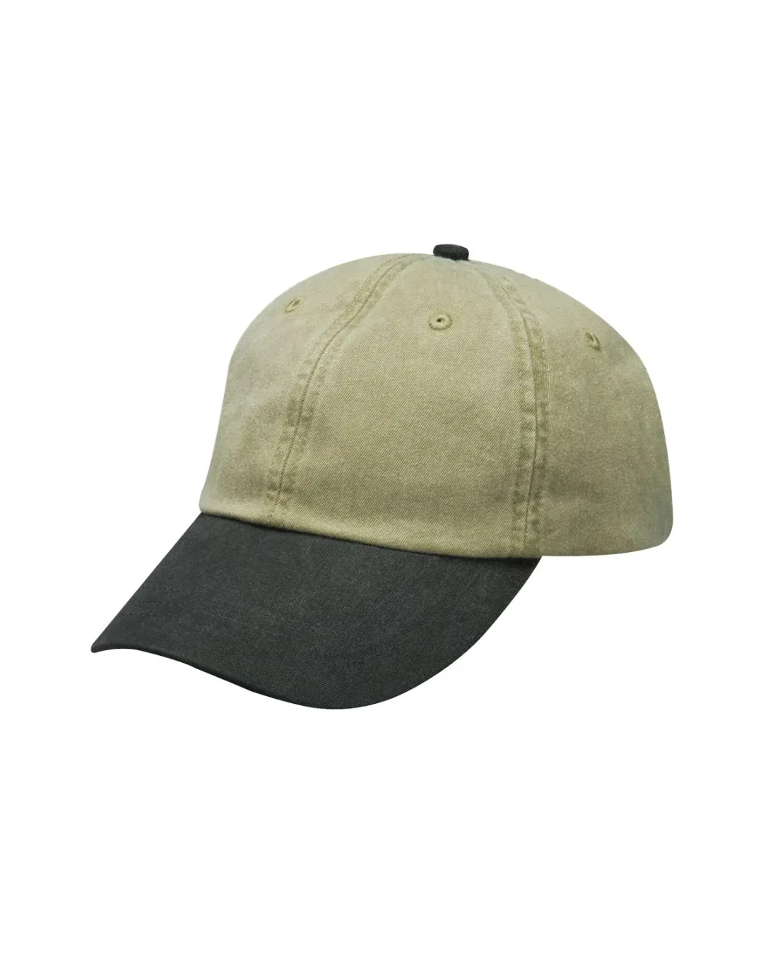 Custom low profile hats in Khaki / Black (angle view)