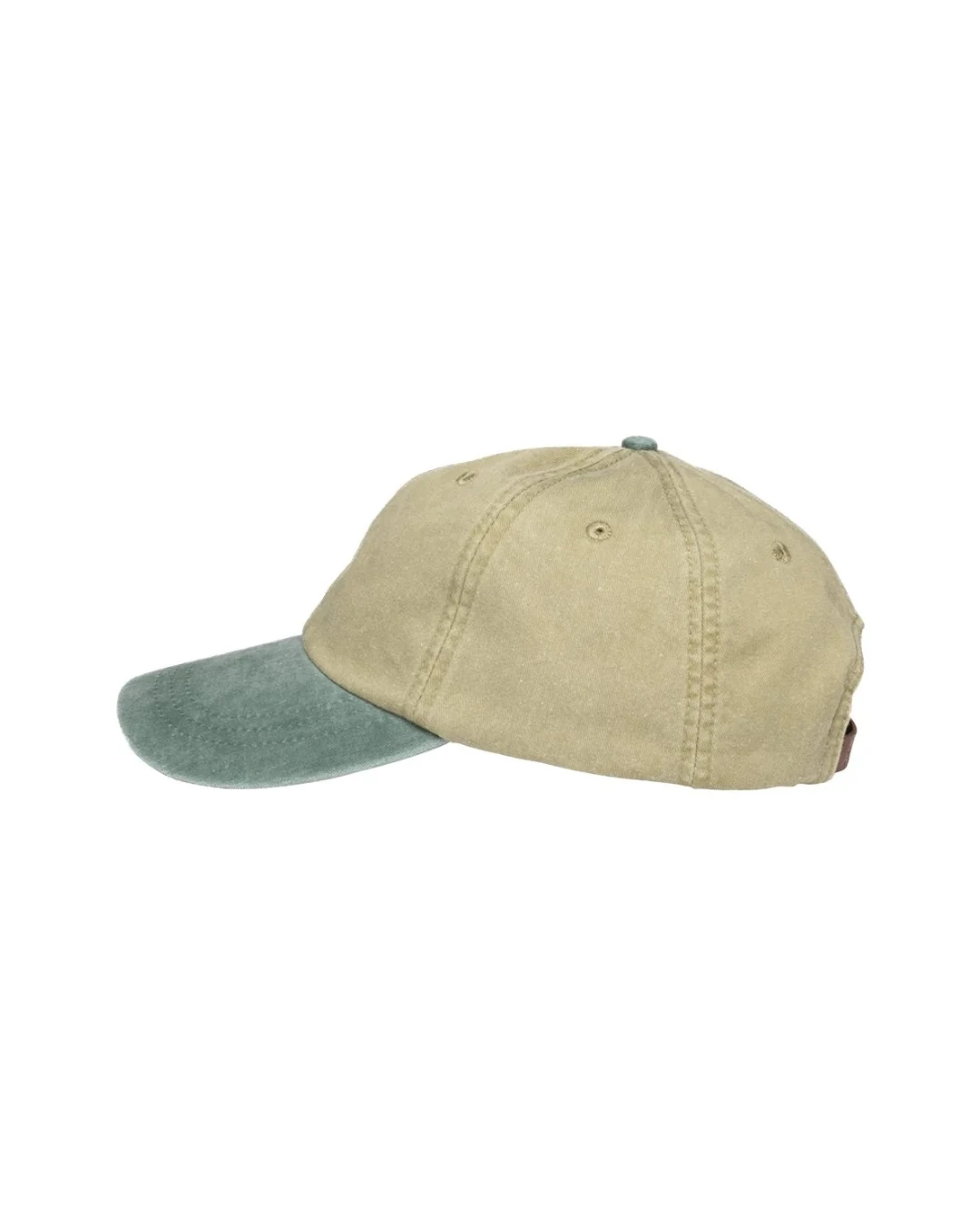 Custom low profile hats in Khaki / Forest Green (side view)