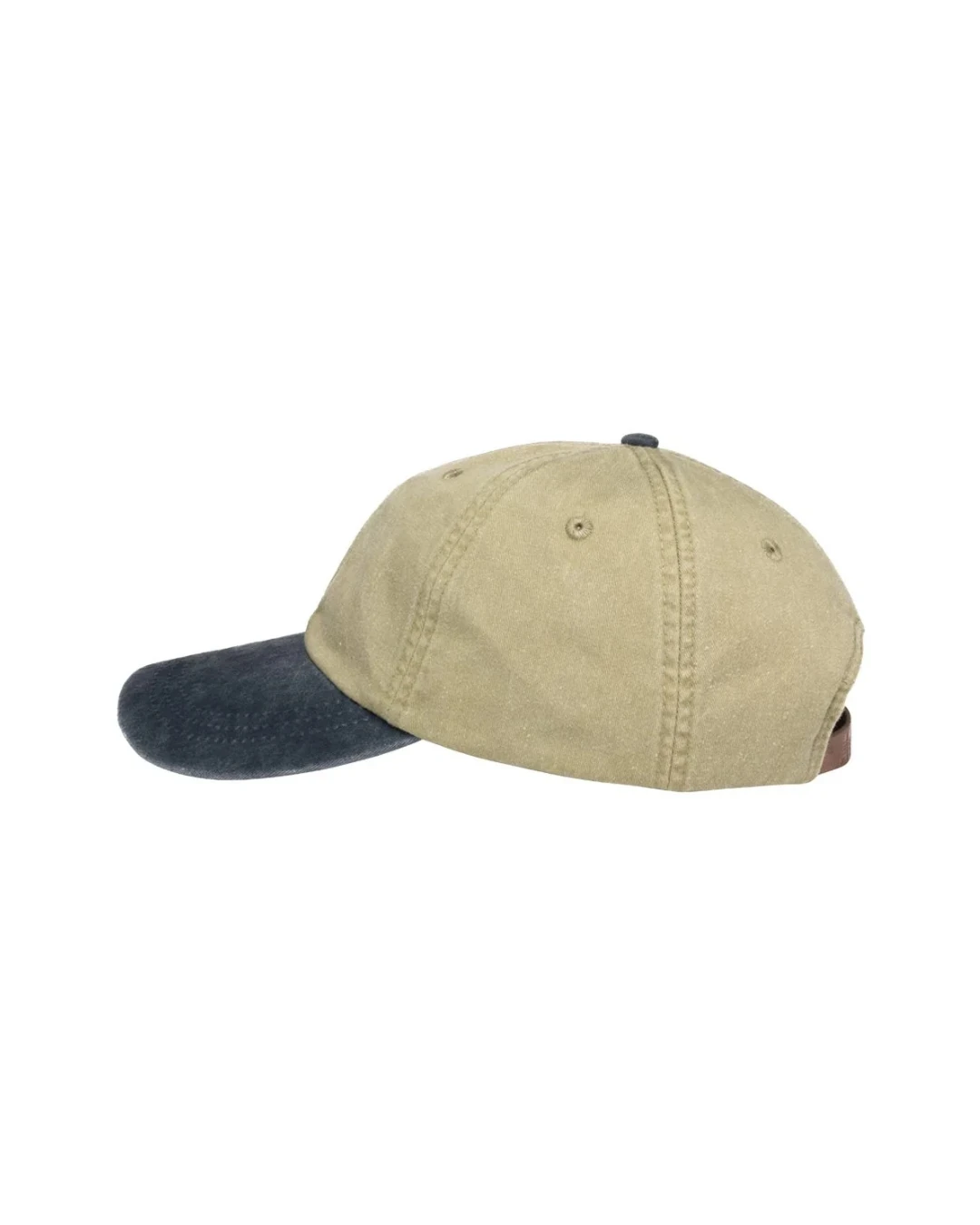 Custom low profile hats in Khaki / Navy Blue (side view)