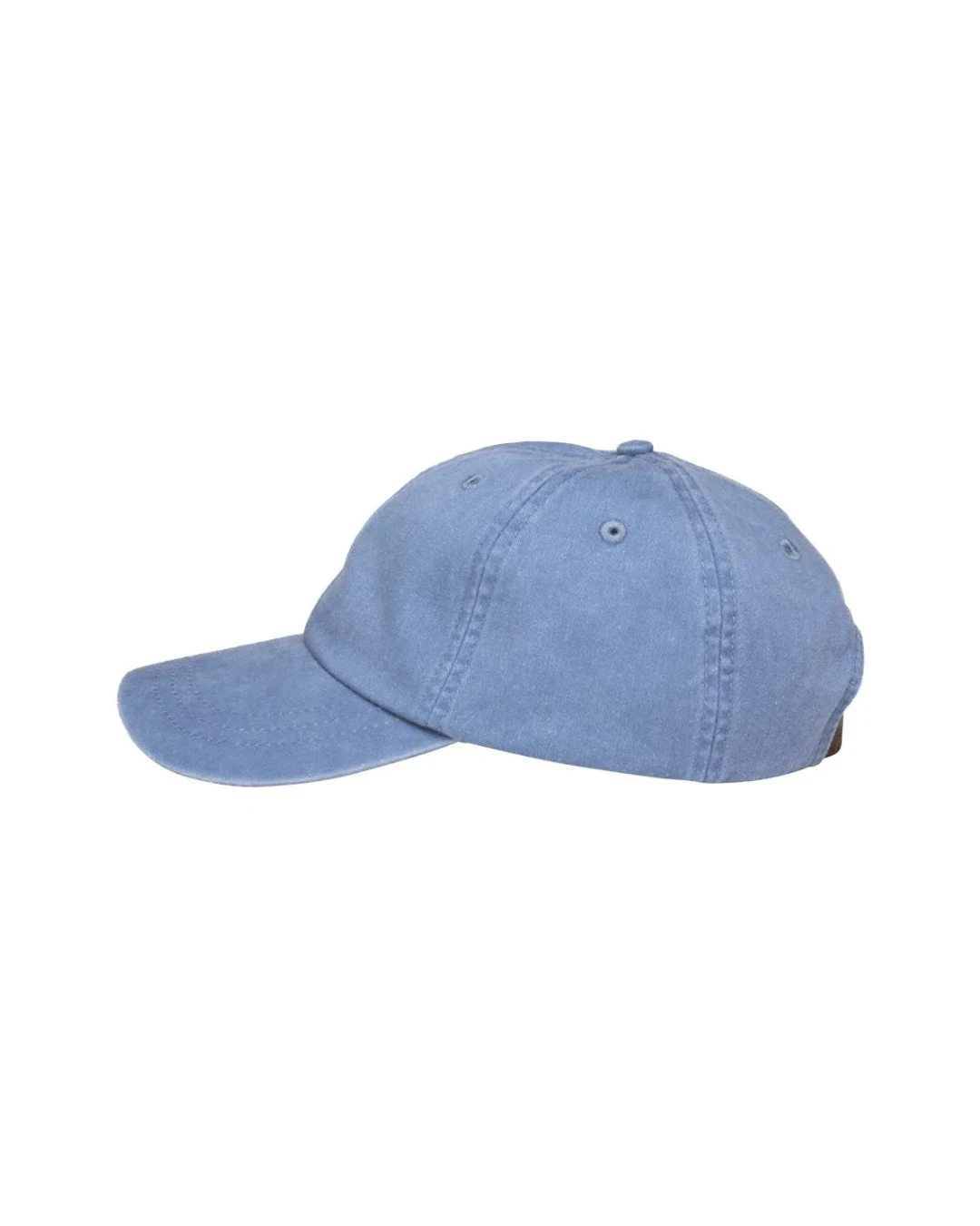 Custom low profile hats in Periwinkle Blue (side view)
