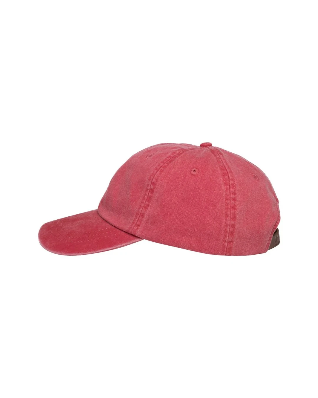 Custom low profile hats in Poppy Red (side view)