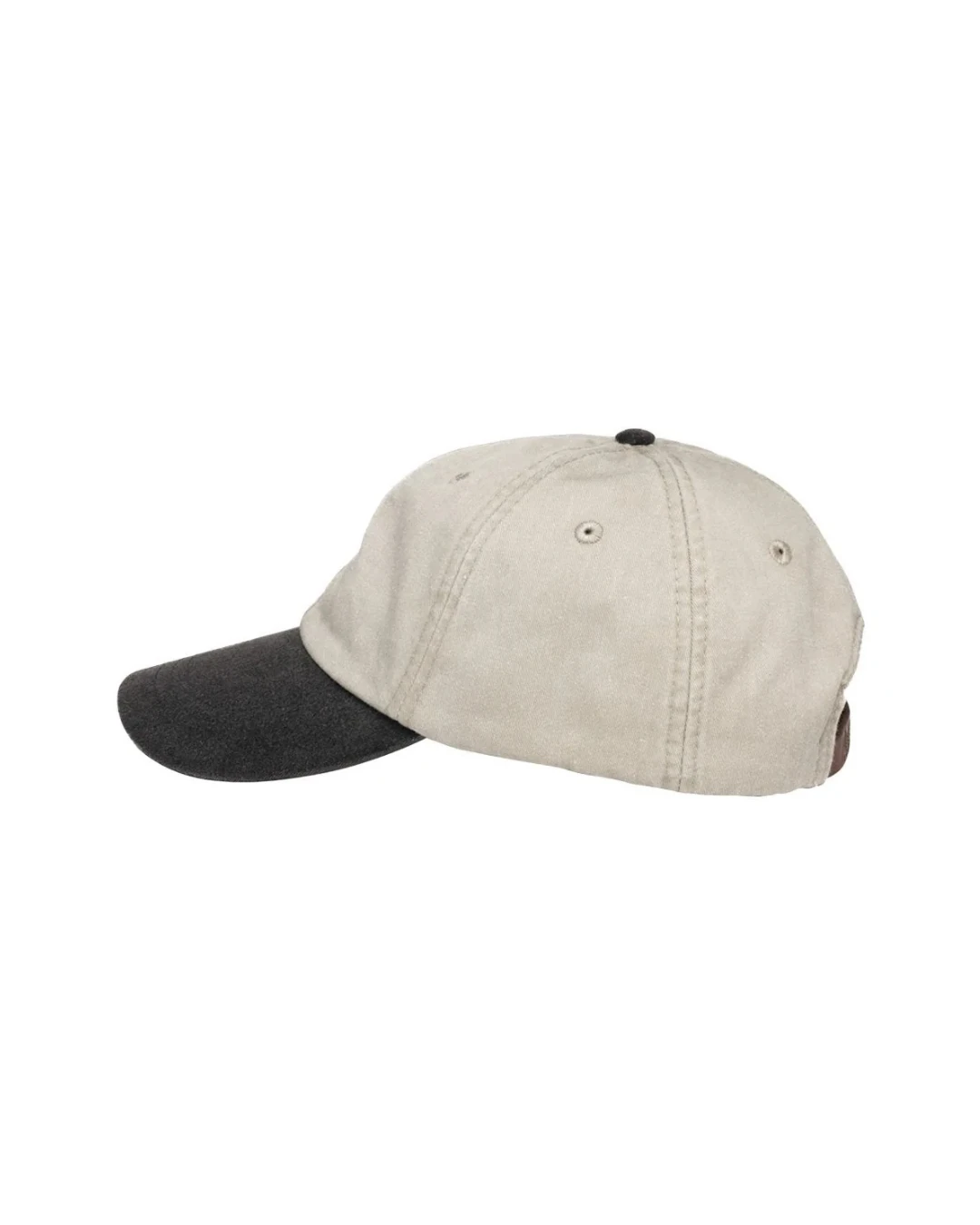 Custom low profile hats in Stone / Black (side view)