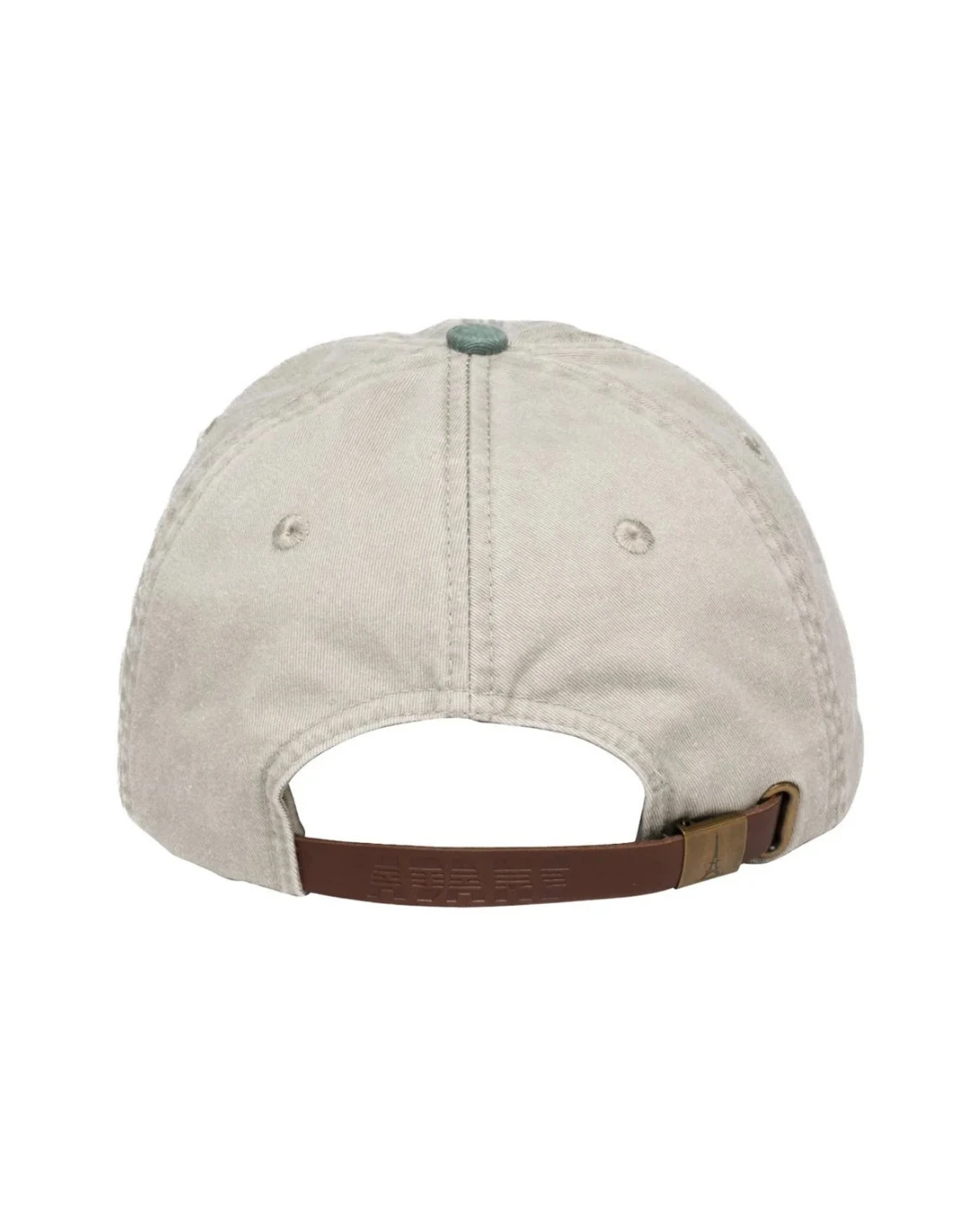 Custom low profile hats in Stone / Forest Green (back view)
