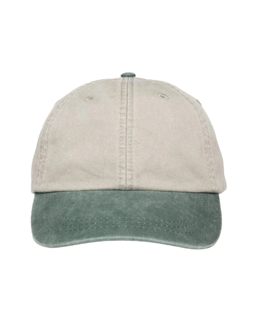 Custom low profile hats in Stone / Forest Green