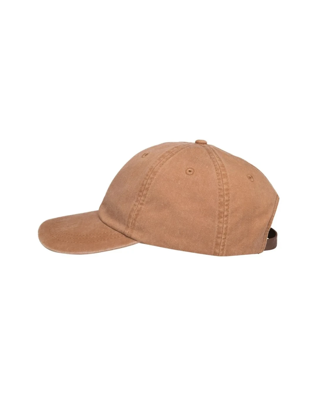 Custom low profile hats in Terracotta Orange (side view)
