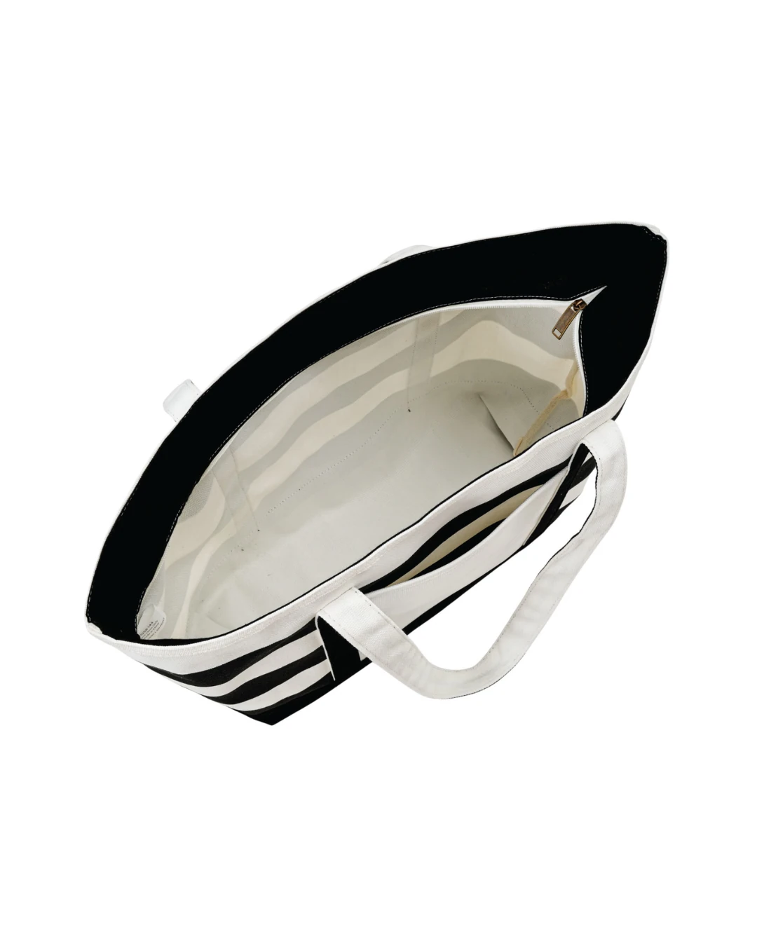 Custom boat totes with zipper in Natural / Black, open view of the zip top